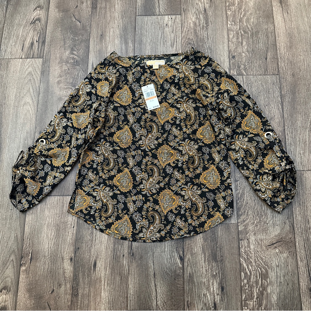 Michael Kors Top Boho Blouse Women's Size S Paisley Black Orange